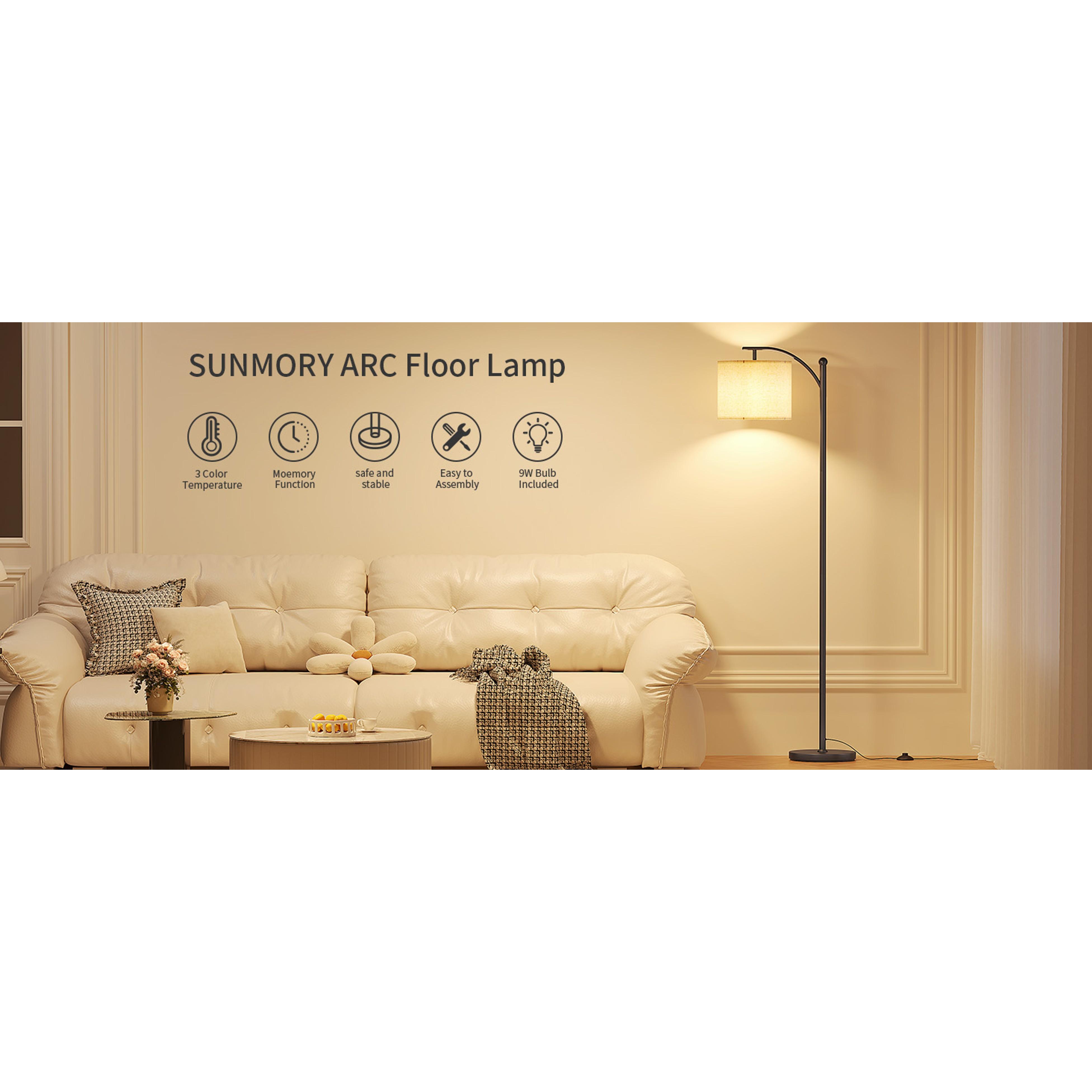 Arc Floor Lamp,Modern Floor Lamp with 3 Color Temperatures Bulb,Metal Standing Lamps with Adjustable Hanging Lampshade,Tall Floor Lamps for Living Room (Black)