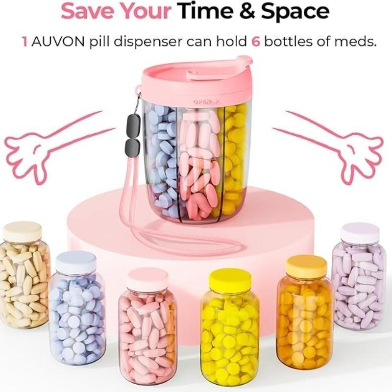 Large Pill Organizer Box, Vitamin Tablet Dispenser for 6 Types, Anti-Mixing Wide Mouth Design, Easy Access Medicine Case