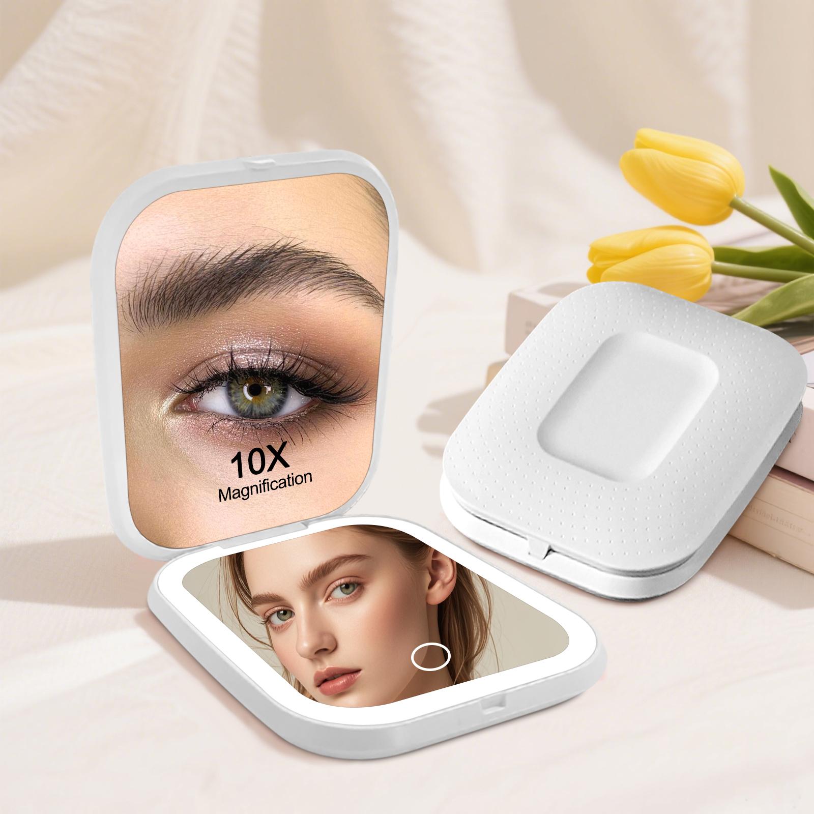 LED Compact Makeup Mirror with 10X/1X Magnification – 3-Color Light Travel Portable Mirror for Pocket & Purse – Rechargeable Dimmable Dual-Sided Vanity Mirror – Birthday & Christmas Gift for Women