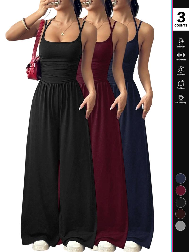 Women's Sexy Backless Jumpsuit, Spaghetti Strap Design, Smocked Bodice, Elegant One-Piece Romper, Ideal for Party Wear