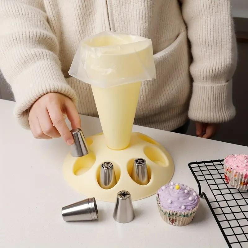 18-Piece Multi-Head Icing Bag Stand Set, Cake Decorating Kit, Convenient Frosting Piping Bag Holder, Includes Various Nozzle Shapes, Ideal for Professional & Home Baking