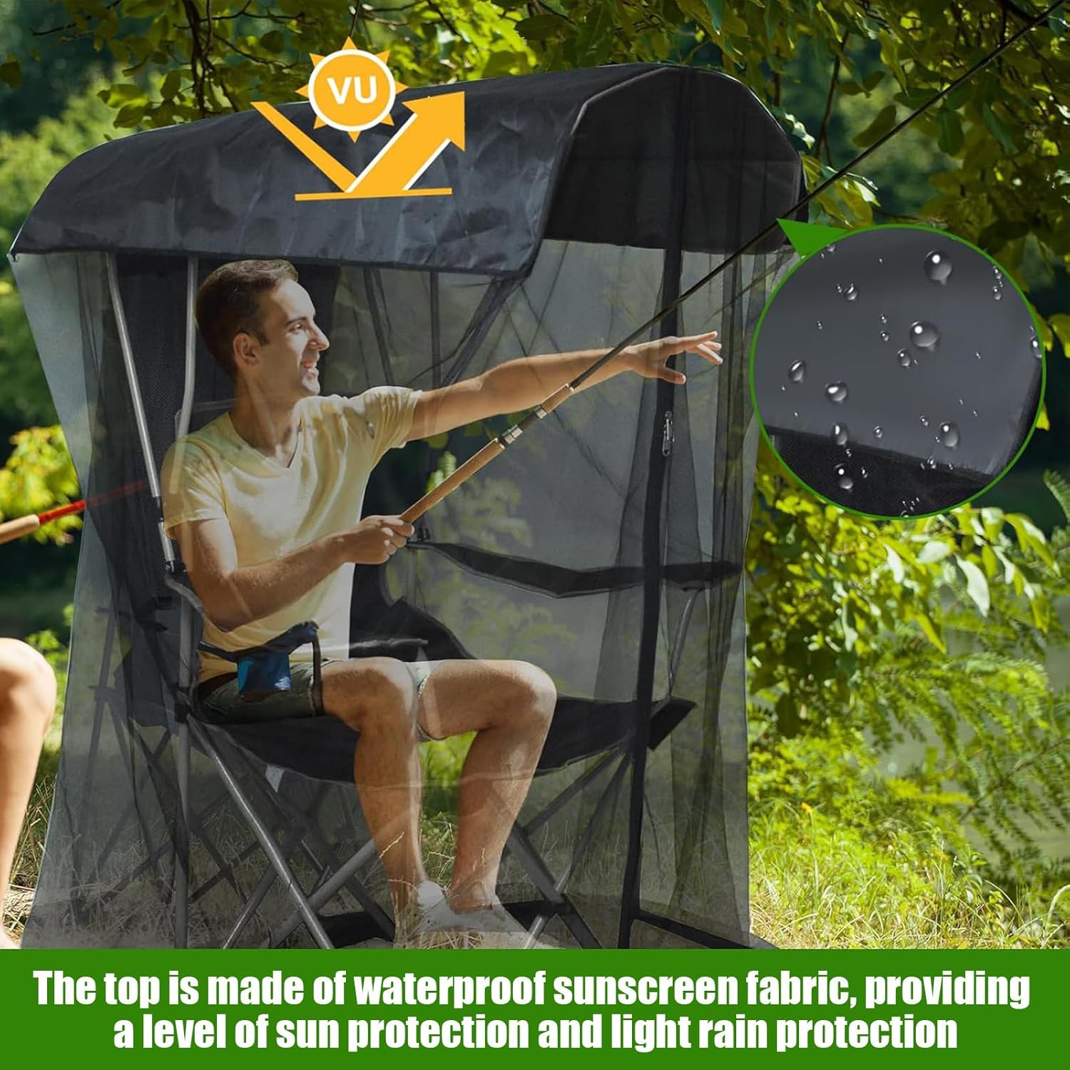 Outdoor Mosquito Net for Sunshade Chair Fishing Camping Waterproof Canopy with Zipper Insect Barrier Excluding Chair Body