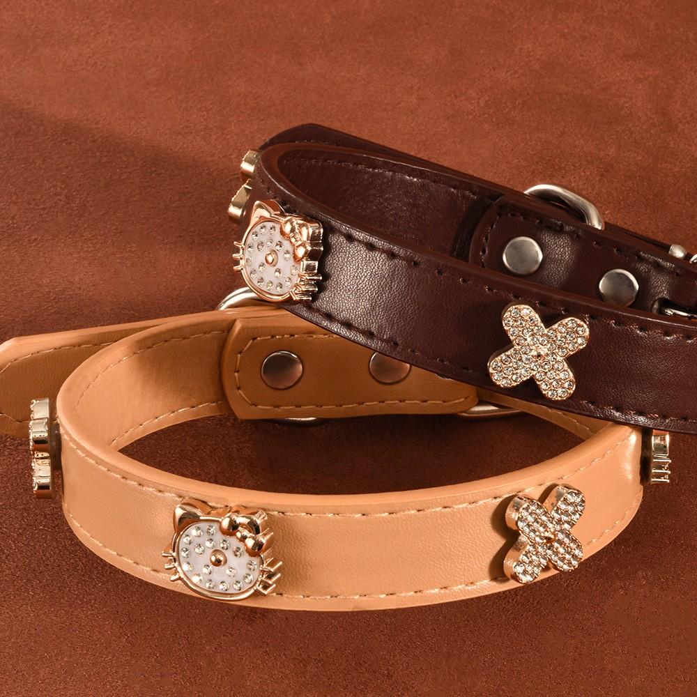 Pet Collar for Small Dogs and Cats, Leather Pearl Rhinestone Necklace, Stylish Dog Harness Accessory, Durable Pet Jewelry