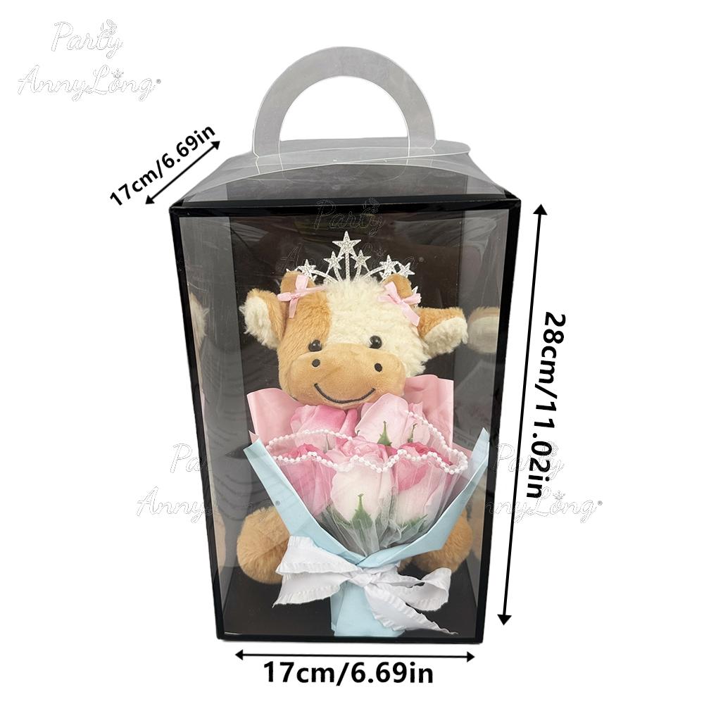 Dairy Cow Plush Toy with Artificial Rose Bouquet, 1 Set Cute Cow Design Plush Toy, Adorable Stuffed Bouquet, Home Decor Ornament, Gift for Your Love, LGBTQ Gift, Christmas & Halloween Gifts, Soft Cuddly Gift, Soft Stuffed Animal