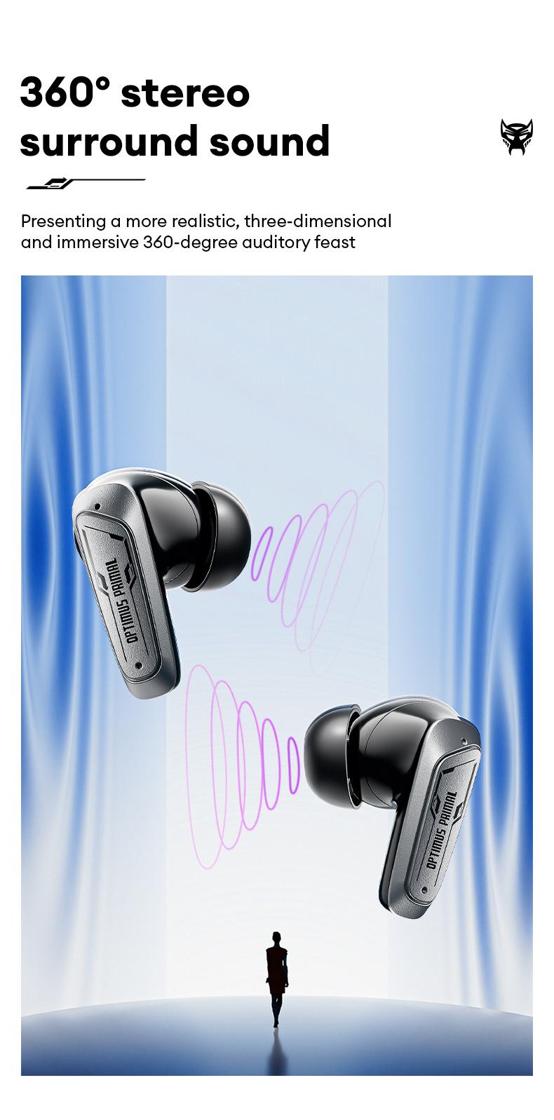 Transformers T35 Wireless Bluetooth Headphones Newly Bluetooth 5.4 Headphones RGB Color Atmosphere Light 360°Stereo Surround Sound Up to 36 Hours Battery Life