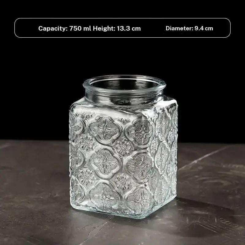 Vintage Begonia Pattern Kitchen Storage Jar, Embossed Glass Sealed Jar, Household Snack and Spice Storage, Wholesale Available