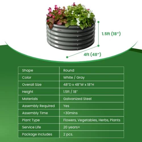 A Anleolife 2 Pack 48"x48"x18" Round Galvanized Metal Raised Garden Beds, Anti-Rust & Easy-Setup Outdoor Veggie