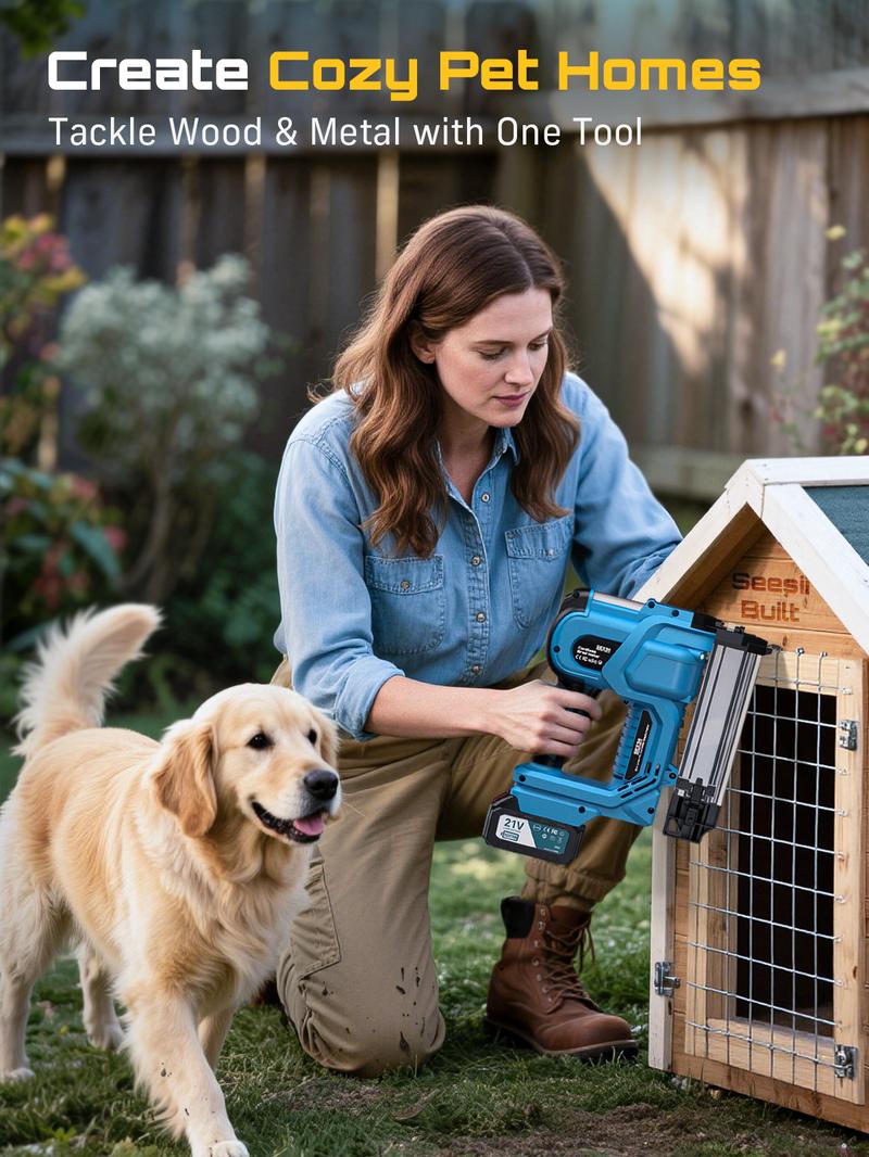 SEESII Cordless 2-in-1 Brad Nailer/Staple Gun (18GA) – 21V Electric Pneumatic Nail Gun w/ 2x4.0Ah Battery & Charger, 1000Pcs Nails, Adjustable Depth | Single/Contact Firing for Upholstery, Woodworking, DIY, dealsforyoudays,HKF50