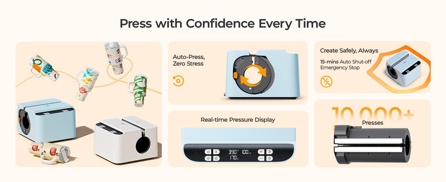 HTVRONT Auto Tumbler Heat Press - A200 Tumbler Heat Press Machine, Adjustable Pressure & Switchable Heat Plate Attachment, 4 Memory Modes for 15 OZ, 16 OZ, 20 OZ, 30 OZ 40 OZ Tumblers & Glasses, Blue, White