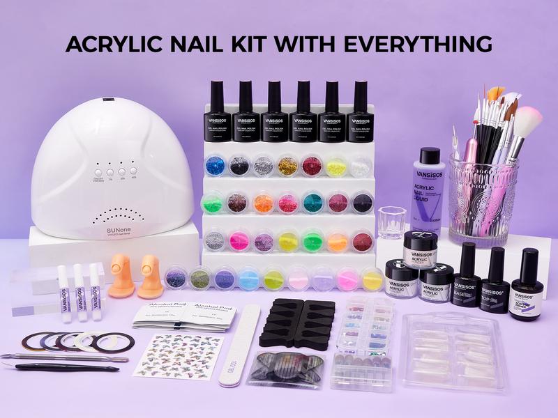 VANSISOS Acrylic Nail Kit (with UV Lamp) Professional Acrylic Nail Charms for Beginners - Full Acrylic Nail Supplies Set