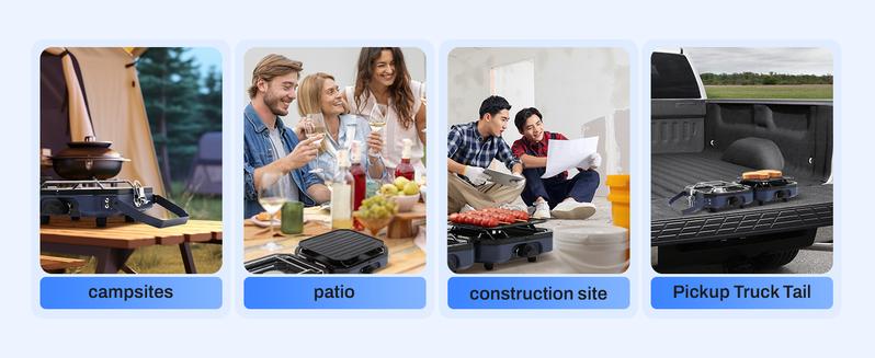 SCITOO 2 Burner Folding Camping Stove with Griddle, Portable Camp Isobutane Gas Stove with 16000 BTU Adjustable Burners & Piezo Ignition wind proof