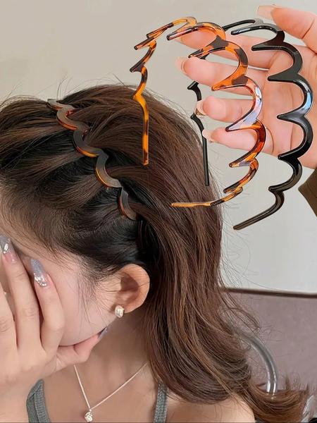 Wave Design Hair Hoop (2pcs/set), Casual Versatile Hair Accessories for Women & Girls, Minimalist Headwear Suitable for Thick Hair, Zigzag Headband