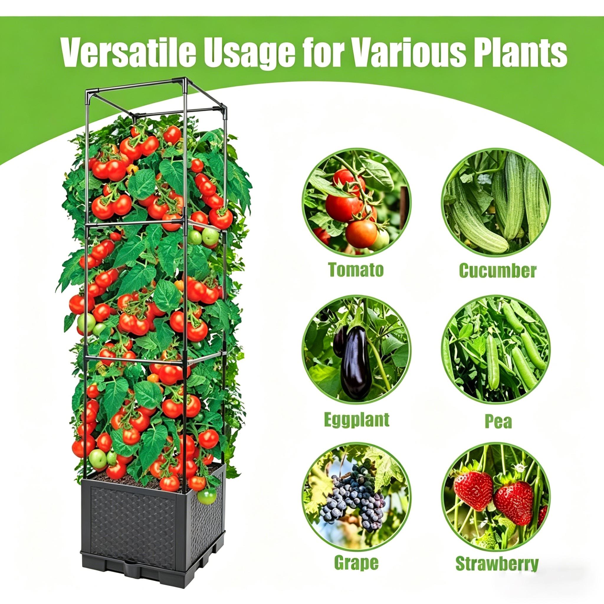 Elevated Garden Bed Planter Box, Self-Watering Tomato Planter, Indoor Climbing Vegetable Plant Pot, Outdoor Tomato Cage