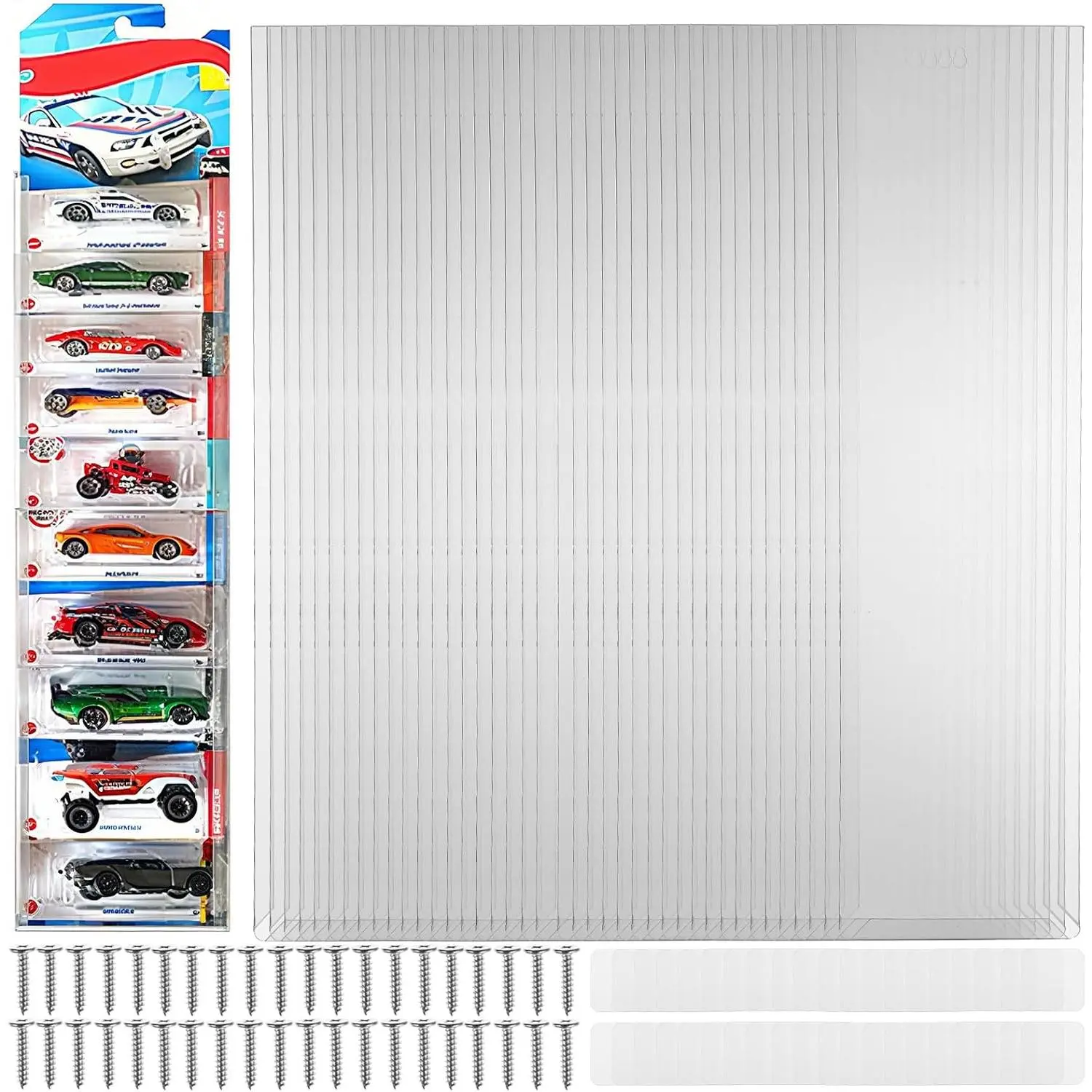 20 Pcs Clear Display Case for Hot Wheels Wall Mount,Model Car Display Cases Wall Mount-Holds up to 120 Cars,Toy Car Storage Organizer Compatible with Hot Wheels,16.7 x 4.4in