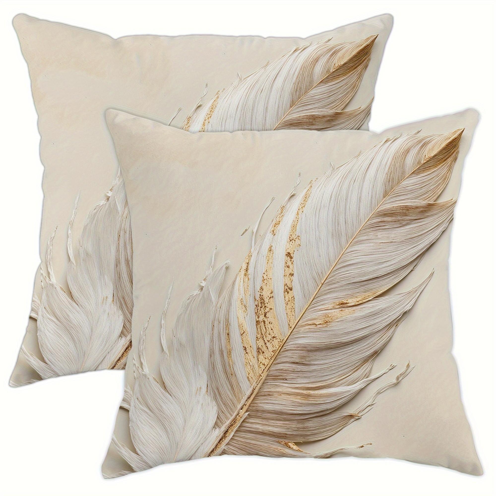 Bohemian Geometric Feather Decorative Pillow Covers, 2-Pack, Invisible Zipper, Easy Clean, for Bedroom, Living Room, Sofa, Car, Home Decoration