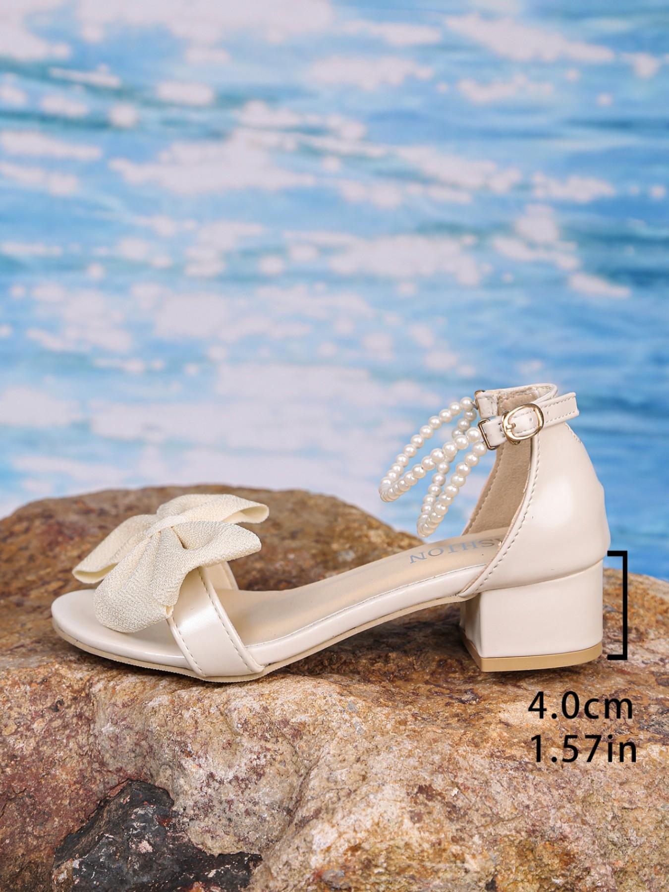 2026 Summer New Pearl Strap Bow Sandals Women, Thick Heel Buckle Roman Shoes, Fairy Style Mary Jane Shoes