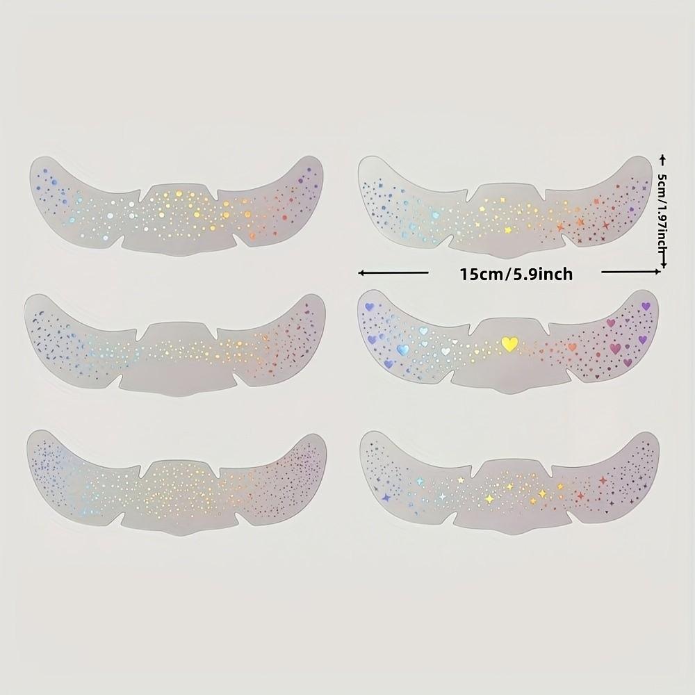 6 Pcs Mixed Glitter Laser Freckle Stickers, Rainbow Heart Star Pattern Waterproof Temporary Tattoo Stickers, Party Festival Makeup Decorations