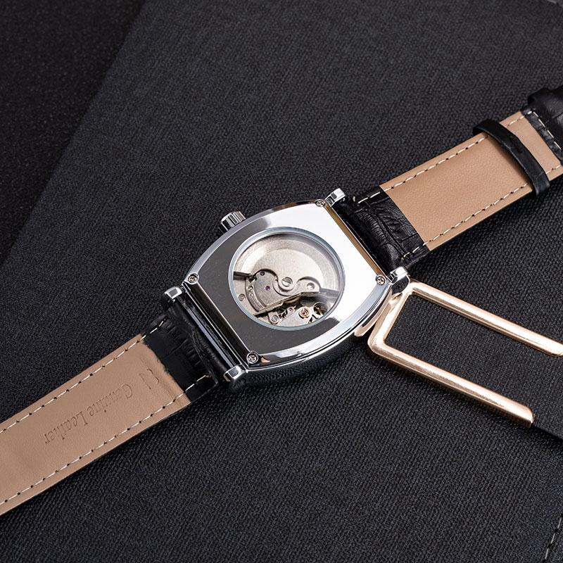 Luxury Automatic Mechanical Watch for Men, Analog Dial, Leather Strap, Moon Phase Display, Minimalist Barrel Design, No Battery Needed