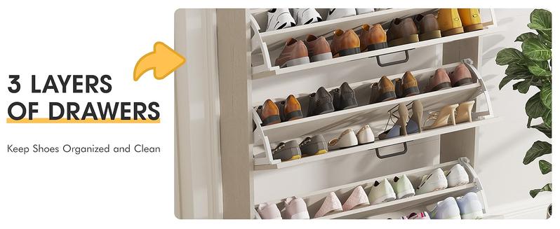 Vabches Shoe Cabinet with 3 Flip Drawers & 2 Drawers,Shoe Storage Cabinet for Entryway,Farmhouse Freestanding Shoe Storage, Shoe Rack Cabinet Organizer for Hallway