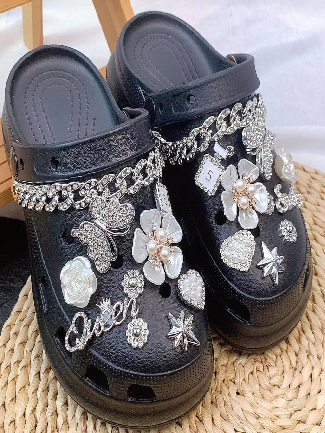 Rhinestone Decorated Shoe Charm, Cute Butterfly & Flower & Chain Design Shoe Decoration for Women's Clogs, Fashionable Shoes Decorations for Clogs, Rhinestone Shoes Charms