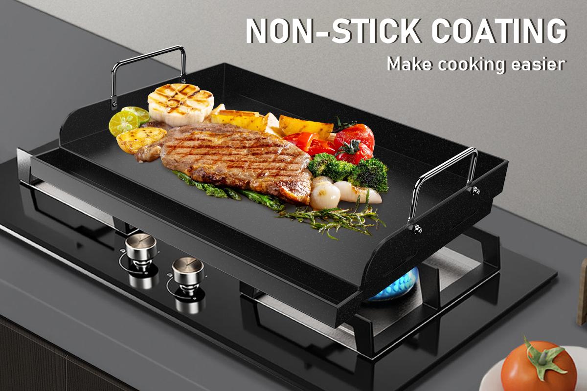 17" x 13" Metal Griddle for Gas & Charcoal Grills – Universal Flat Top Griddle with Grease Groove/Reinforced Ridges/High Sidewalls, Perfect for Healthy Cooking,Parties & Camping