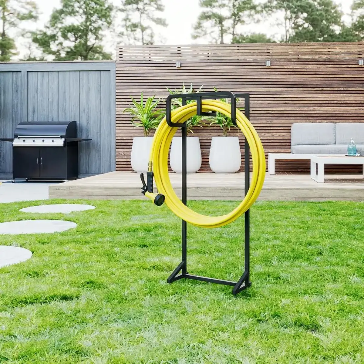 SUOERNUO Freestanding Heavy-Duty Metal Garden Hose Holder - Detachable, Rust-Resist Coat, Move & Reposition Water Hose Rack for Outdoor Home Organizing Storage Accessories