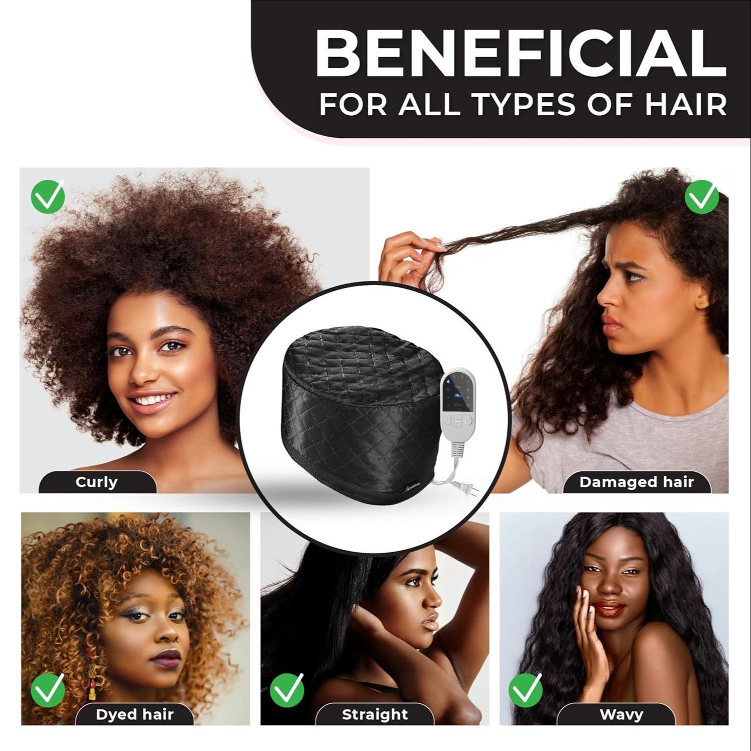 Adjustable Heated Hair Cap for Deep Conditioning, 3-Temp Electric Thermal Steamer Hat, Hot Oil Treatment for Dry Hair, Frizz Control & Moisturizing