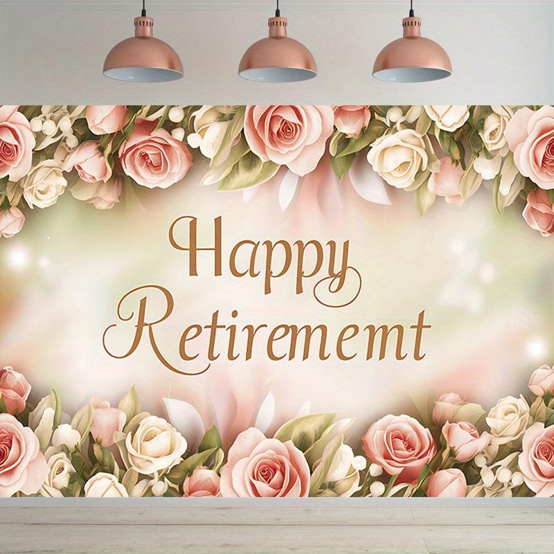 1pc Elegant Floral Retirement Party Banner - Polyester Backdrop with "Happy Retirement" Text, Pink and White Roses Design, Perfect for Home and Wall Decor, Room Decoration, Party Supplies, and Gifts, Retirement Party Decorations