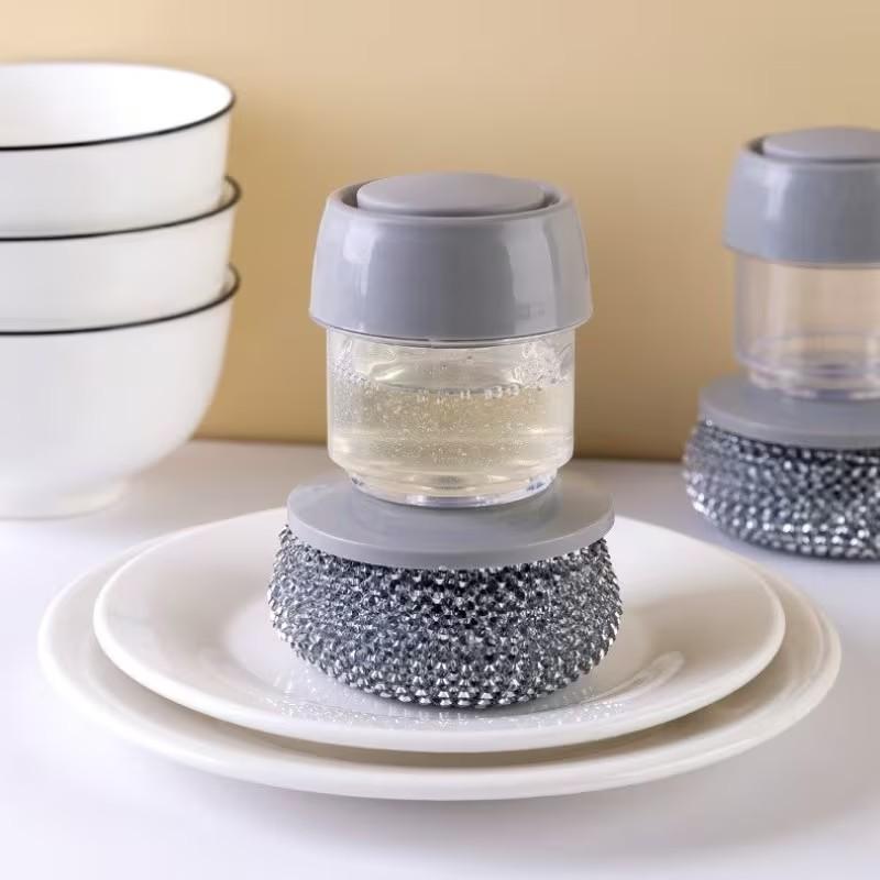 Automatic Liquid Soap Dispenser with Comfortable Handle, Hand Brush for Kitchen Sink Pot Bowl Cleaning, Easy-To-Use Dishwashing Tool