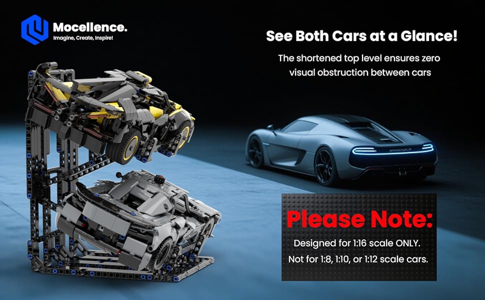 Display Stand for Lego Technic Cars (1:16 Scale Only), 2-Tier Stand for Lego Car 42204 42205 42173 42161 42138 and More, Display Building Set for Boys, Girls, Adults, Ages 6+