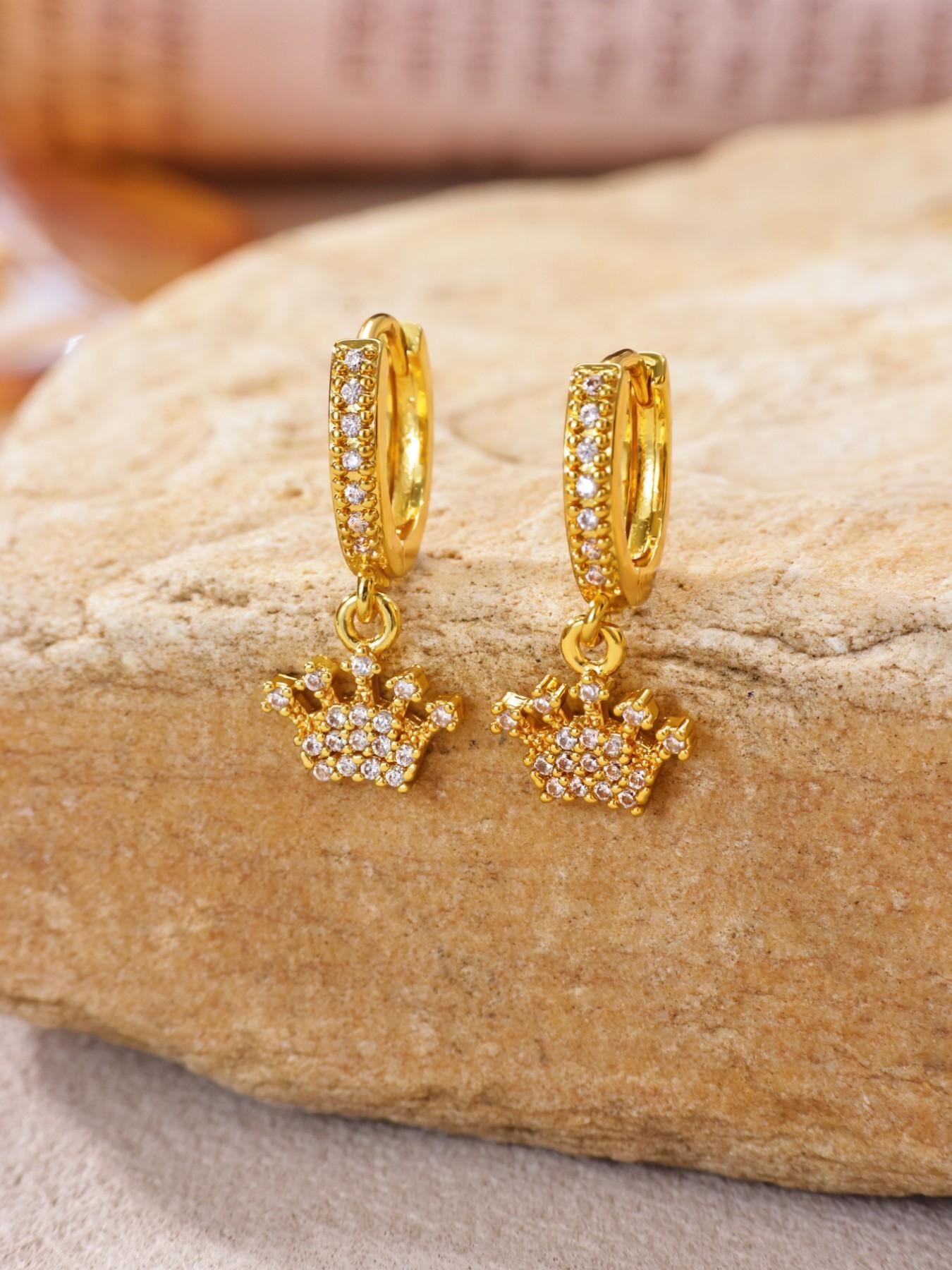 1 Pair Pave Zirconia Crown Earrings for Women 18K Gold Plated Dangle Drop Earrings Fashion Jewelry,Perfect Gifts for Birthday,Party,Wedding,Anniversary,Mother's Day,Vacation,Daily