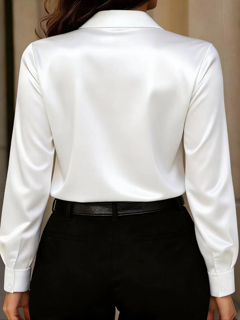 New Women's Clothing for All Seasons: Fashionable Light-Sensitive Satin, Casual and Versatile Button-Down Shirt Blouse