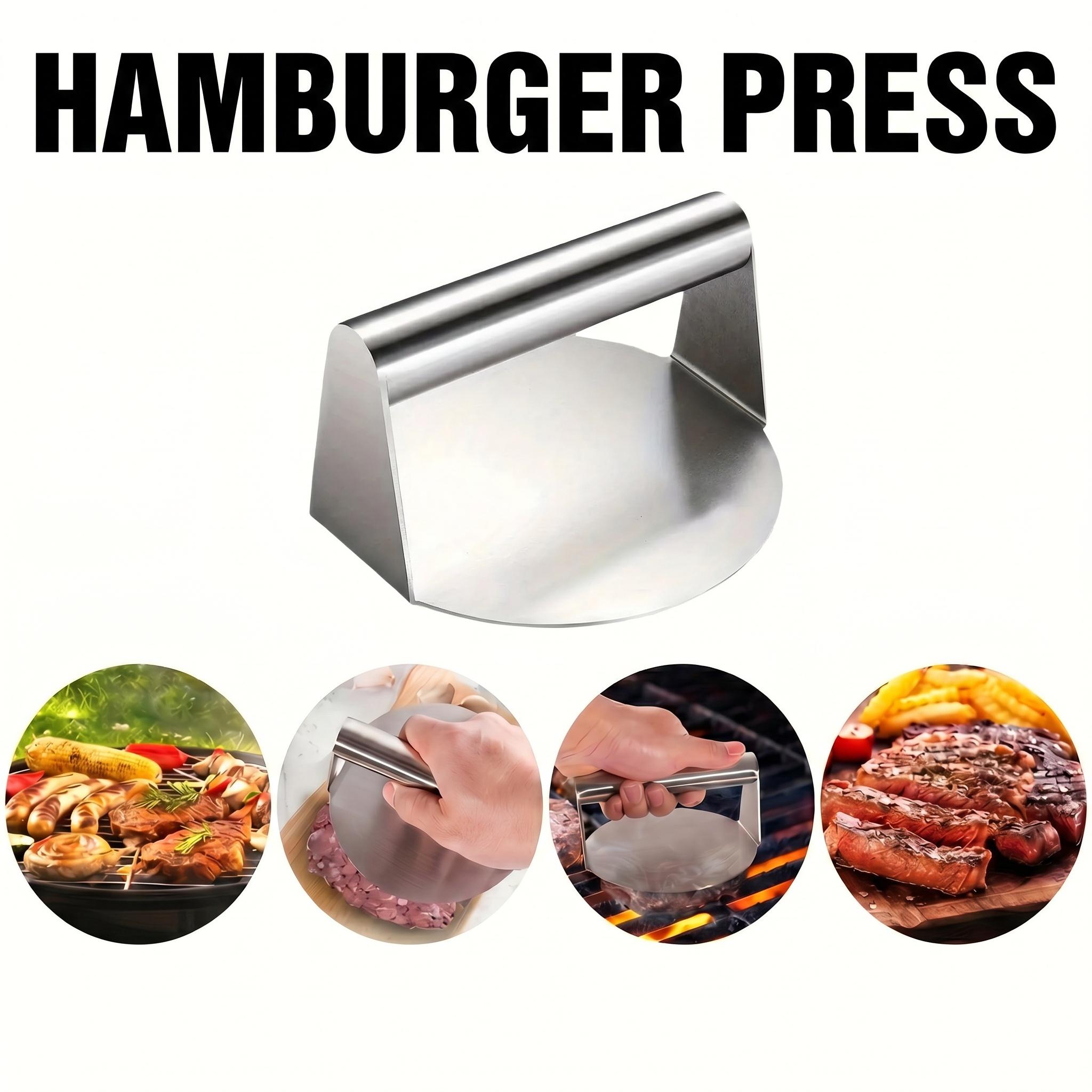 Stainless Steel Burger Press Meat Utensils, Non-Stick Hamburger Patty Maker with Ergonomic Handle & Flat Surface, Ideal for BBQ Home Kitchen Use-YY0