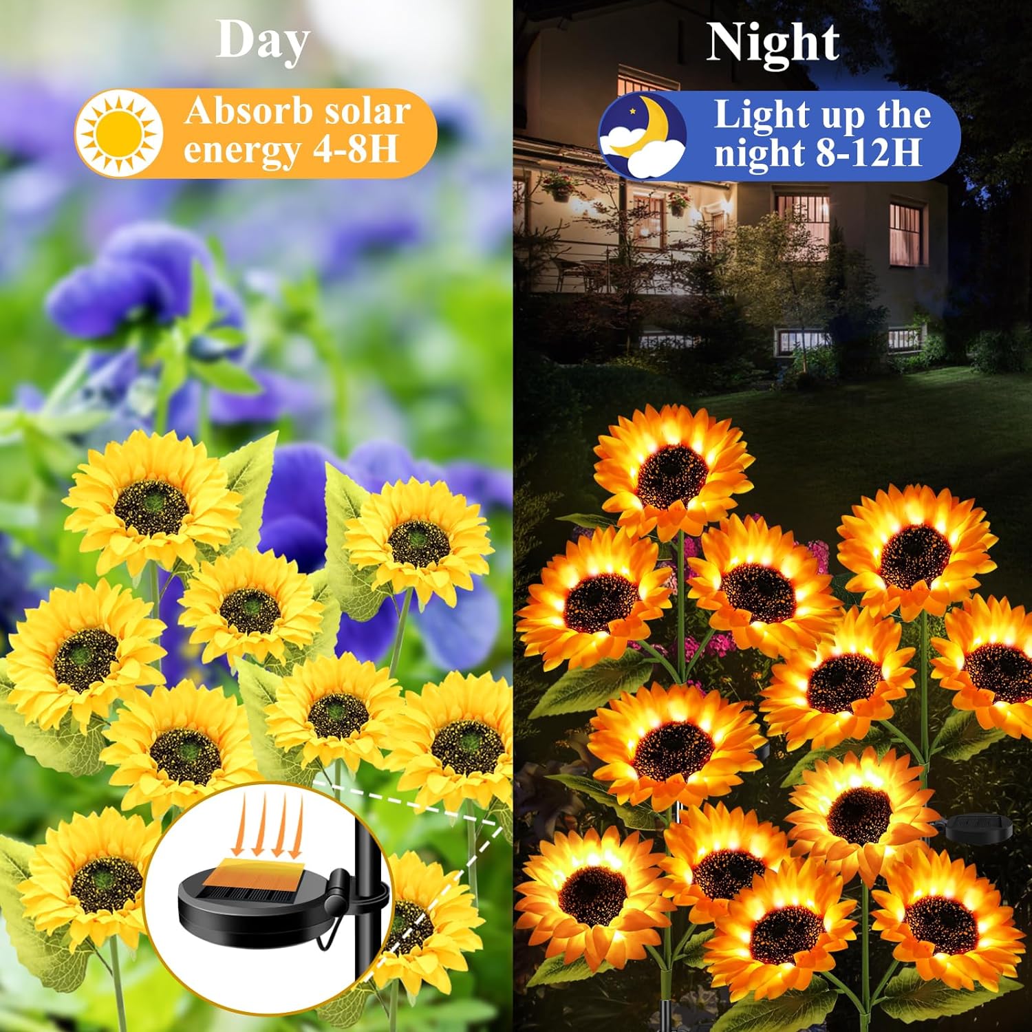 VITYAZI 2/4/8pcs Solar LED Sunflower Garden Lights Realistic Night Glow for Yard Lawn Patio Porch Decoration Waterproof IP65 Energy Efficient Outdoor Lighting Durable Plastic Flowers Upgraded Solar Panels  VITYAZI