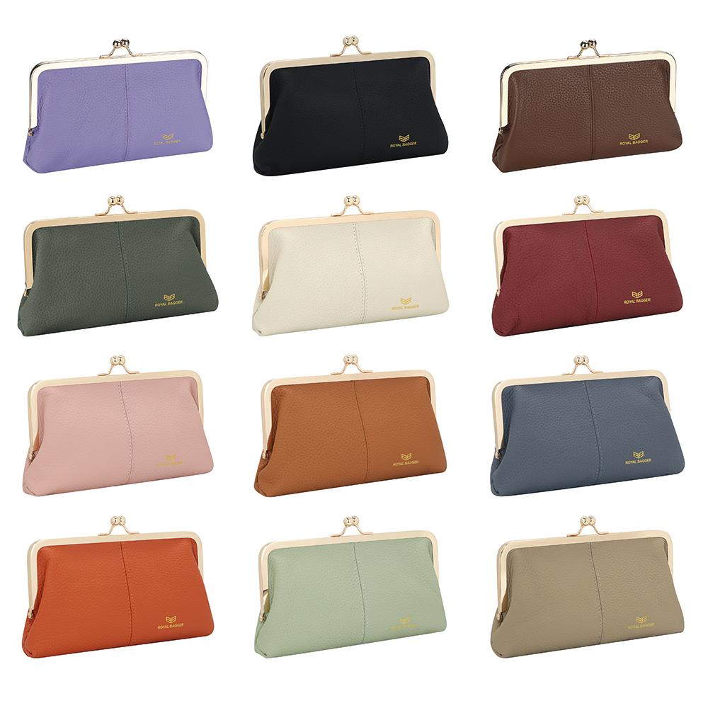 Royal Bagger RFID Kiss Lock Wallet, Solid Color Multi-card Slots Card Holder, Genuine Leather Clutch Purses for Women 1468 SpringStatements