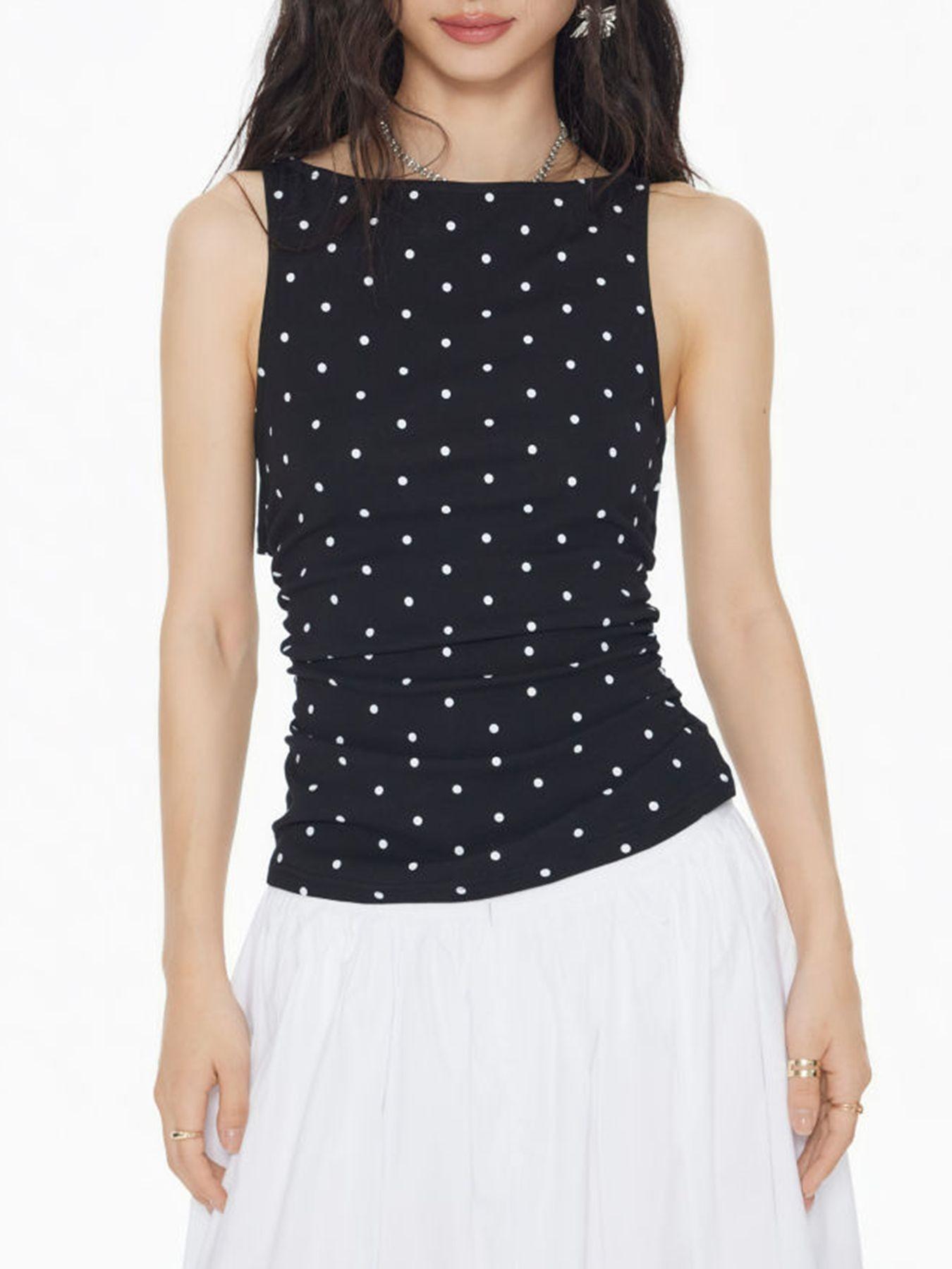 Y2K Women's Polka Dot Tank Top with Tie Back, Sleeveless Bow Detail Design, Stylish and Casual Summer Wear