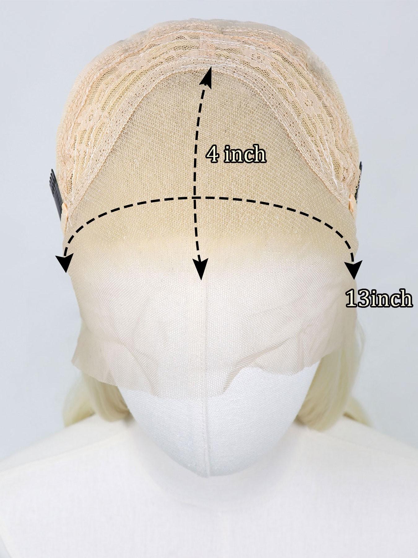 16 Inch Blonde Synthetic Lace Front Wig For Women, 13x4 Front Lace Natural Hairline,Medium Length Body Wave, Middle Part,  Heat Resistant Fiber, Daily/Party/Cosplay Wig