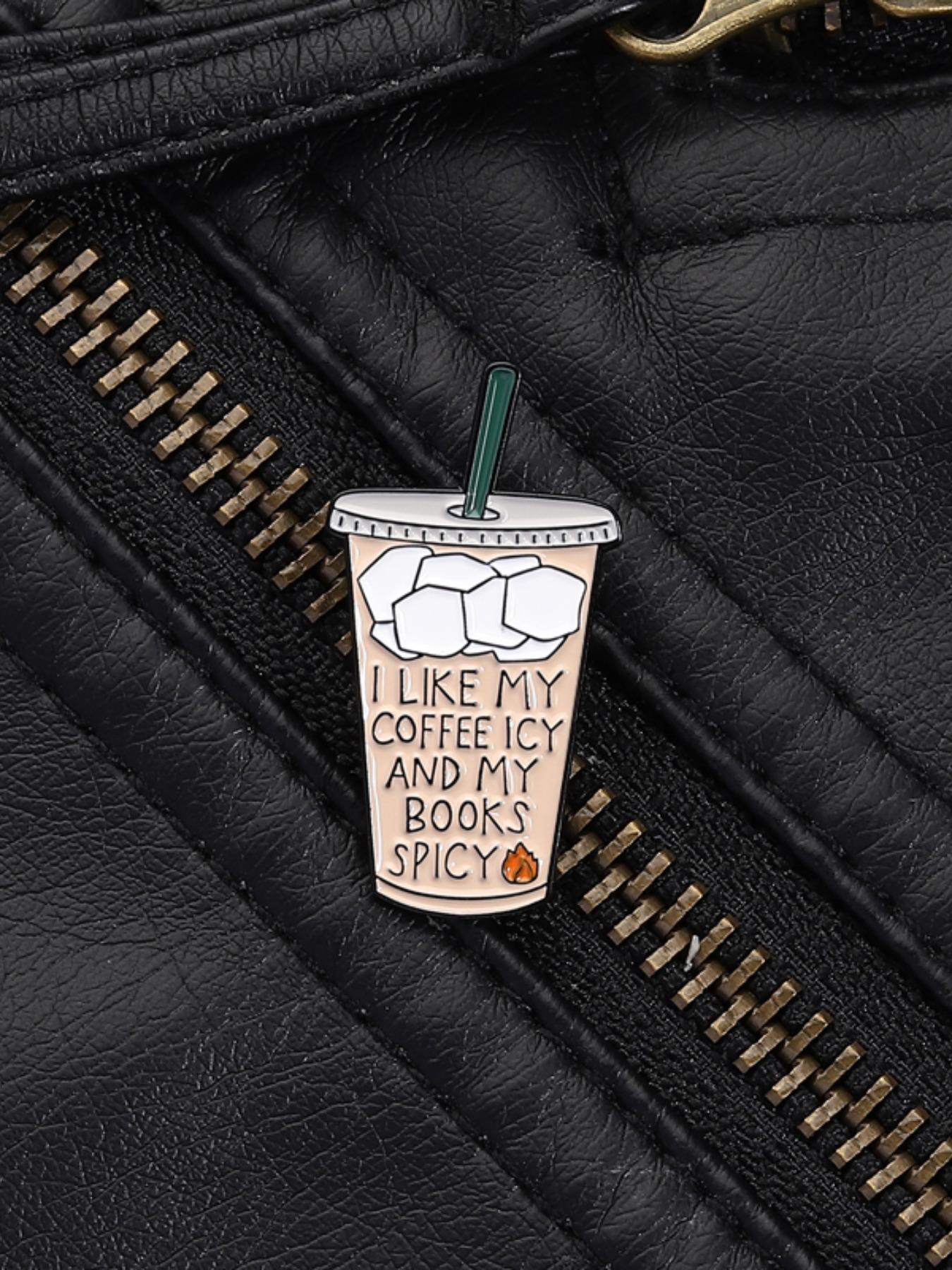 Coffee Reader Backpack Style Accessory, Ice Coffee Hot Book Preference Badge, Drink & Reading Fun Contrast Design, Unique Bag Charm