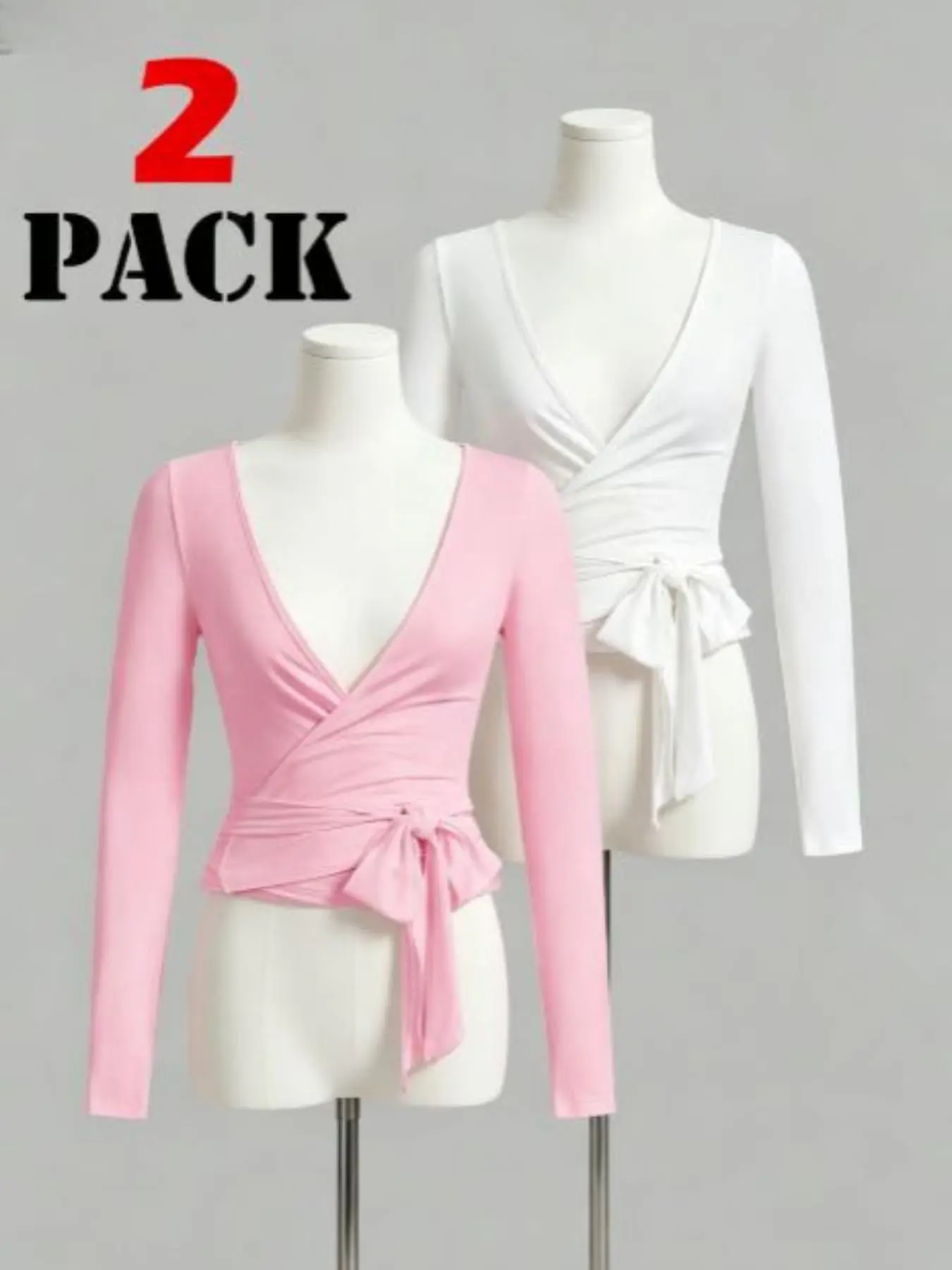 Winter Yoga Fitness, Elastic Soft V-Neck Long Sleeve Slim Fit T-Shirt Set, Sporty Set, Open Front Tie Waist Wrap Top Two-Piece, Yoga Clothes Set, Yoga Activewear, Athletic Style Activewear, Fitness Outfit, Athletic Clothes