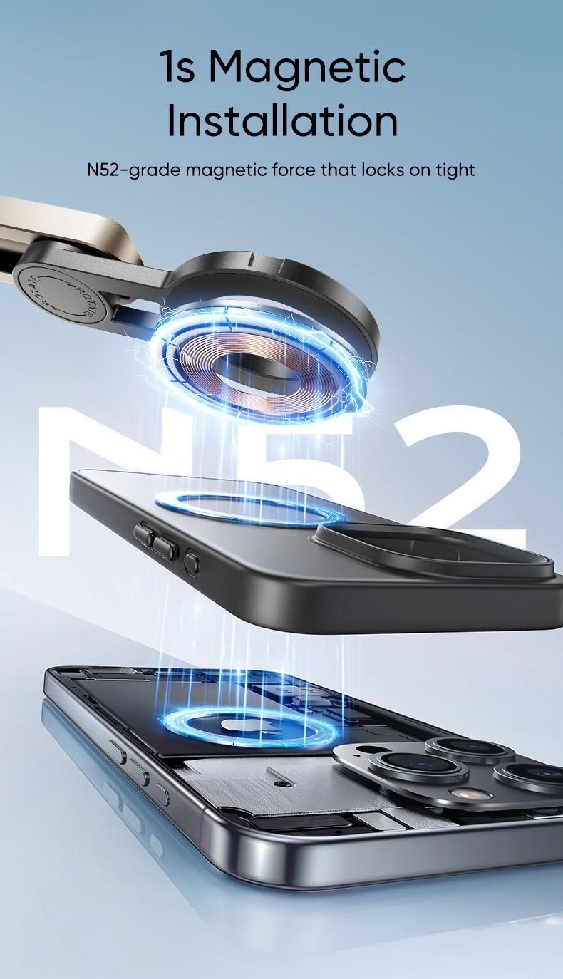 MAGIC JOHN 4-in-1 Multifunctional Magnetic Selfie Stick – 360° Rotation, Compact & Stylish, With wireless Bluetooth control, Magnetic Phone Holder for Selfies/Video Recording/Vlogging, Compatible with Most Phone Modes