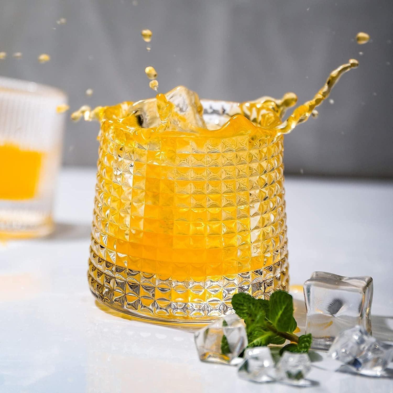 3 Piece Crystal Glass Whiskey Cup Set, Rotating Classic Old Fashioned Glassware, Home Water Mug, Ice Americano Coffee Cup, Bar Glass, Drinkware, Tumblers