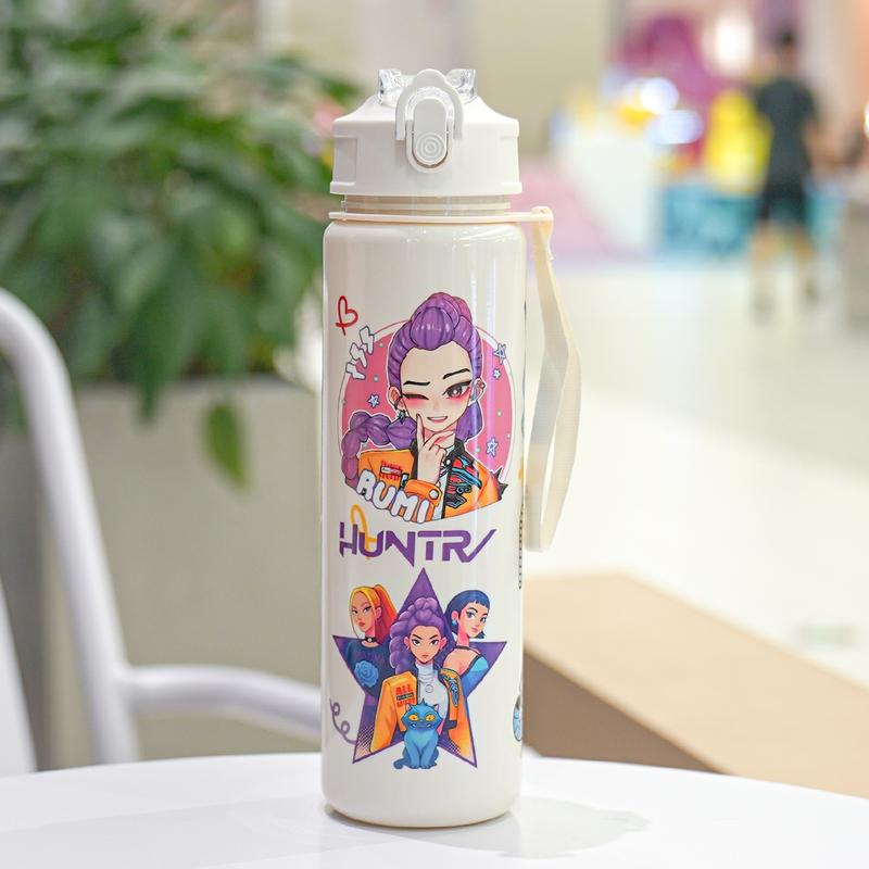 K-Pop Ghost Hunter Theme Totem Water Bottle, Reusable Hard Plastic with Lid and Straw, 700ml Eco-Friendly Alternative, Perfect for School and Travel