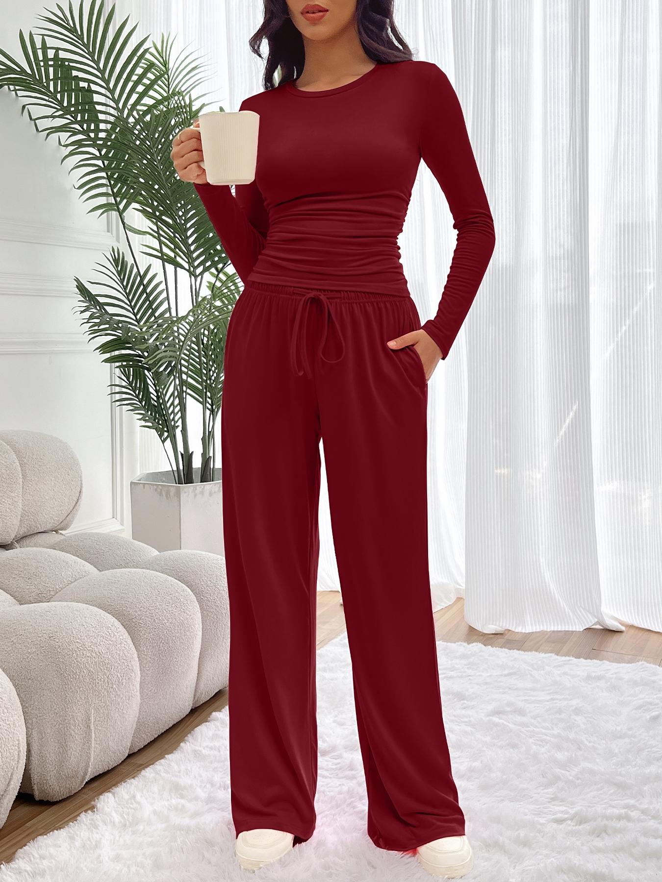 Women's Two-Piece Set, Ruched Tee & Drawstring Pocket Pants, Fitted Design, Organic Textile Material, Ideal for Daily Wear