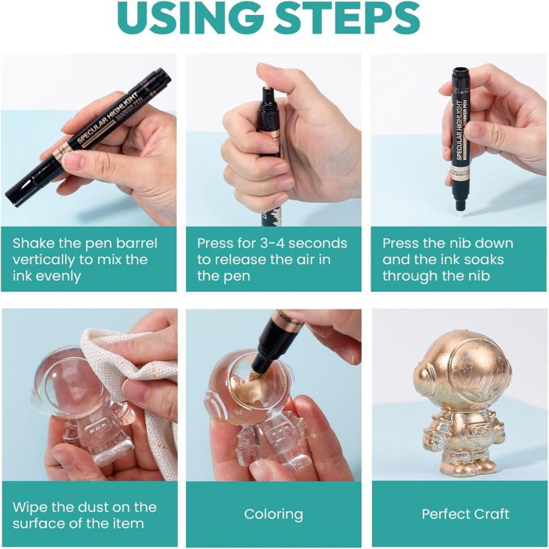 6 Colors High Gloss Liouid Chrome Paint Pen Markers,Metallic Art Paint Marker Pen for Any Surfac for Plastic Glass Rock Ceramic With Marker Clear pen