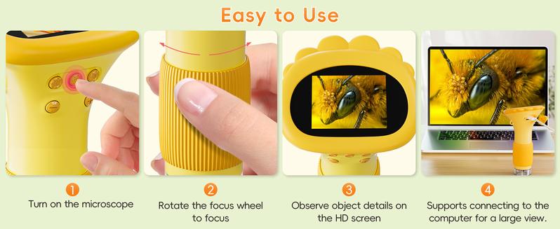 INSKAM 2'' Kids Microscope 1000X Handheld Digital Microscope HD Pocket Portable Mini USB Camera for PC STEM Learning Tools Fun Birthday Gift for Kids