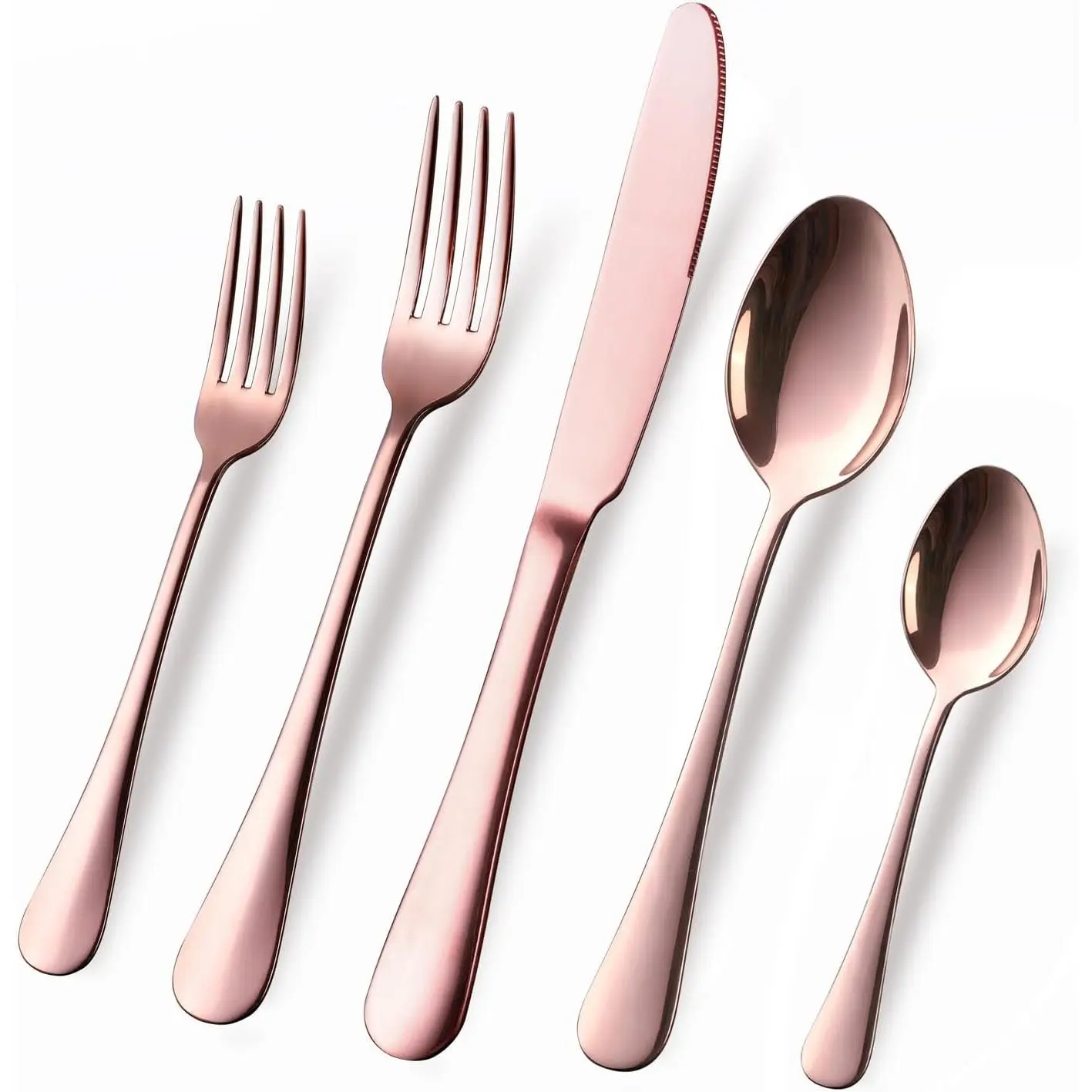 Copper Rose Gold Silverware Set, 40-Piece Stainless Steel Flatware Set, Kitchen Utensil Set Service for 8, Mirror Polished Tableware Cutlery Set for Home and Restaurant, Dishwasher Safe