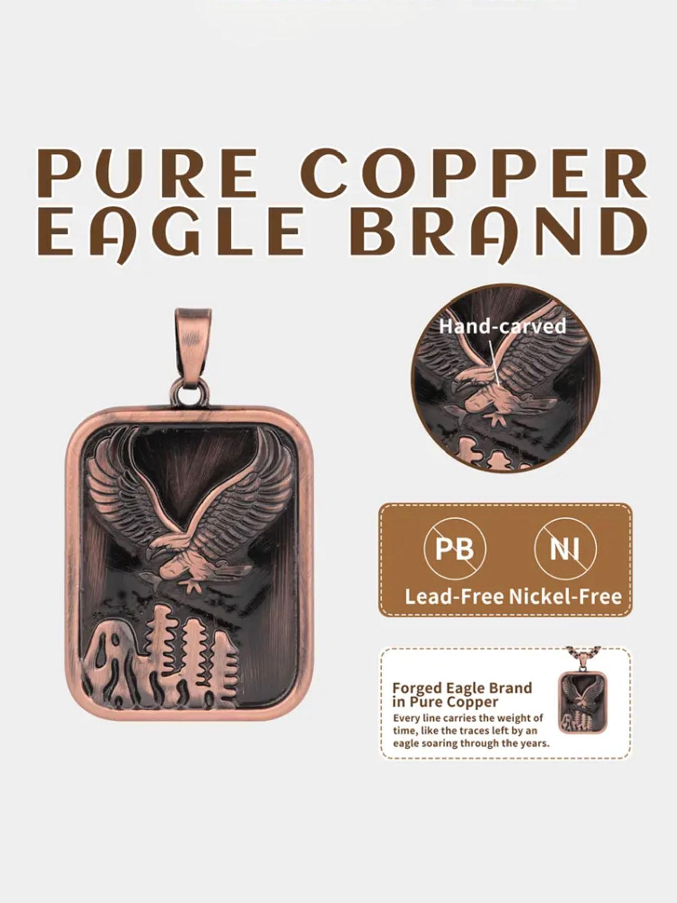 99.99% Pure Copper Men's Necklace, Eagle Design, Magnetic Bracelet, Fashionable, Relieves Arthritis, Thick Chain, Gift Set, Icedout Jewelry