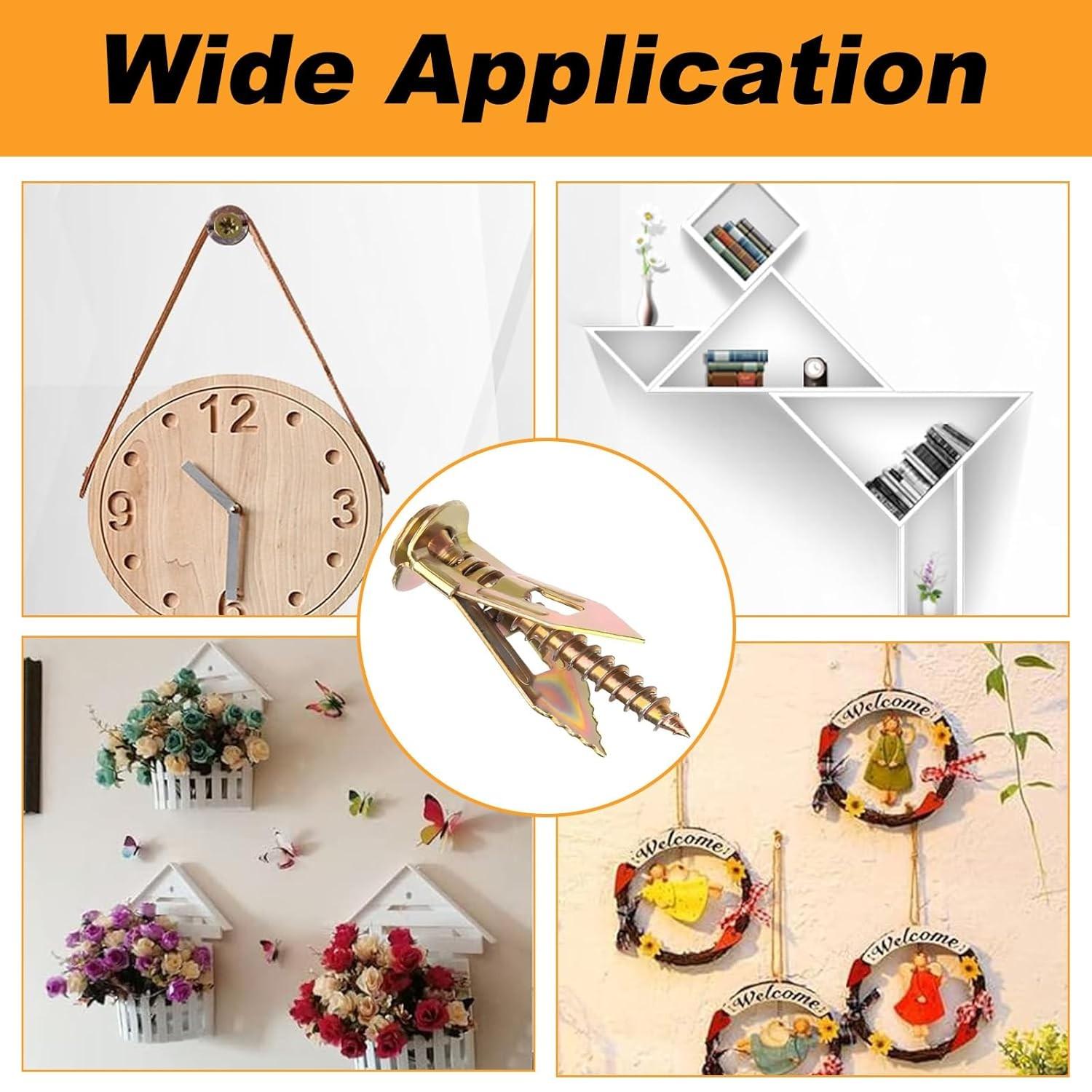 Heavy Duty 65Mn Steel Metal Expansion Anchor Kit No Drill Drywall Anchors, Deep Thread for Gypsum Board Thin Brick Fiber Cement, Keep Wall Clean & Repair-Free, Screws Removable Anchor Retained No Large Holes