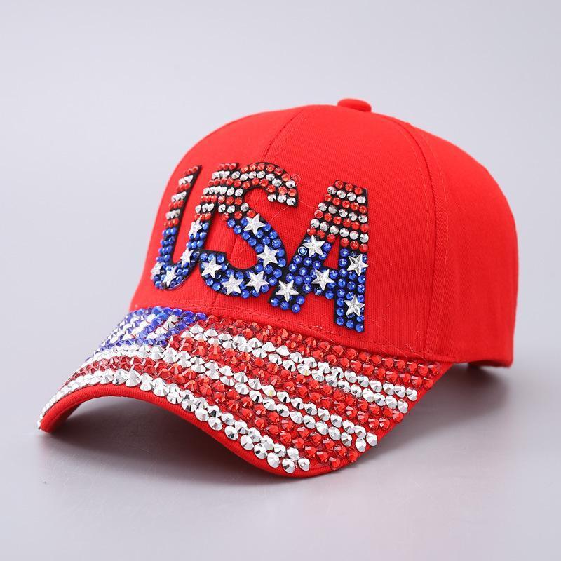 American Flag Rhinestone Curved Brim Baseball Cap - Street Style Cap for Clothes Accessories Fashion Enthusiasts, Casual Hat, Christmas, Funky, Anniversary, Engagement, Glitter, Glamorous