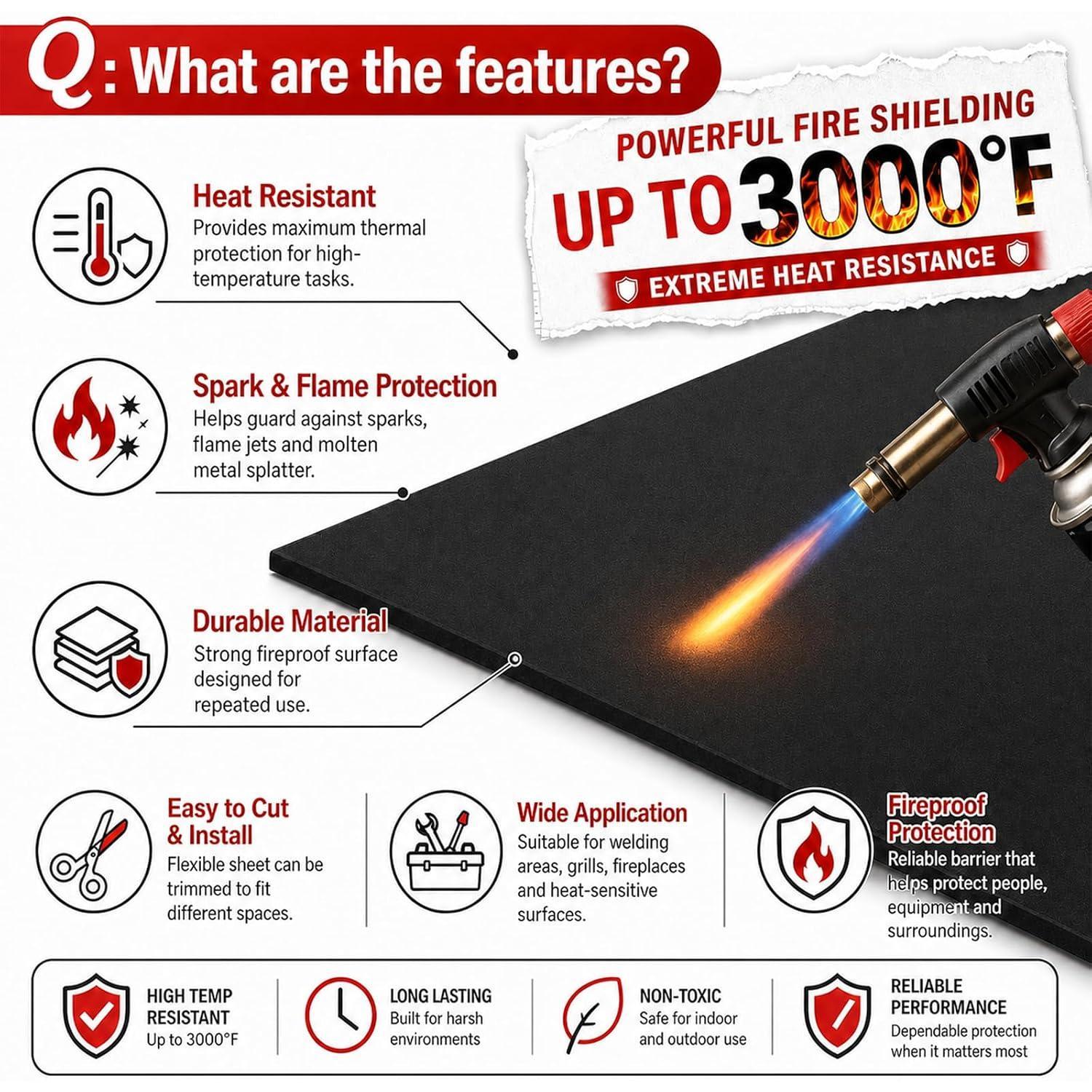 9×12in Heat Shield Thermal Barrier Blanket Insulation Reflective Material High Temp Protection Carbon Felt for Stove Welders, Stuff for DIY  Burners, Heat Resistant Up To 1800°F